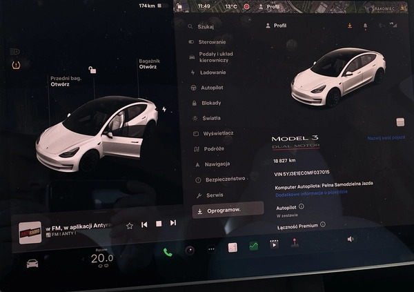 Tesla Model 3 cena 182500 przebieg: 18850, rok produkcji 2021 z Wrocław małe 631